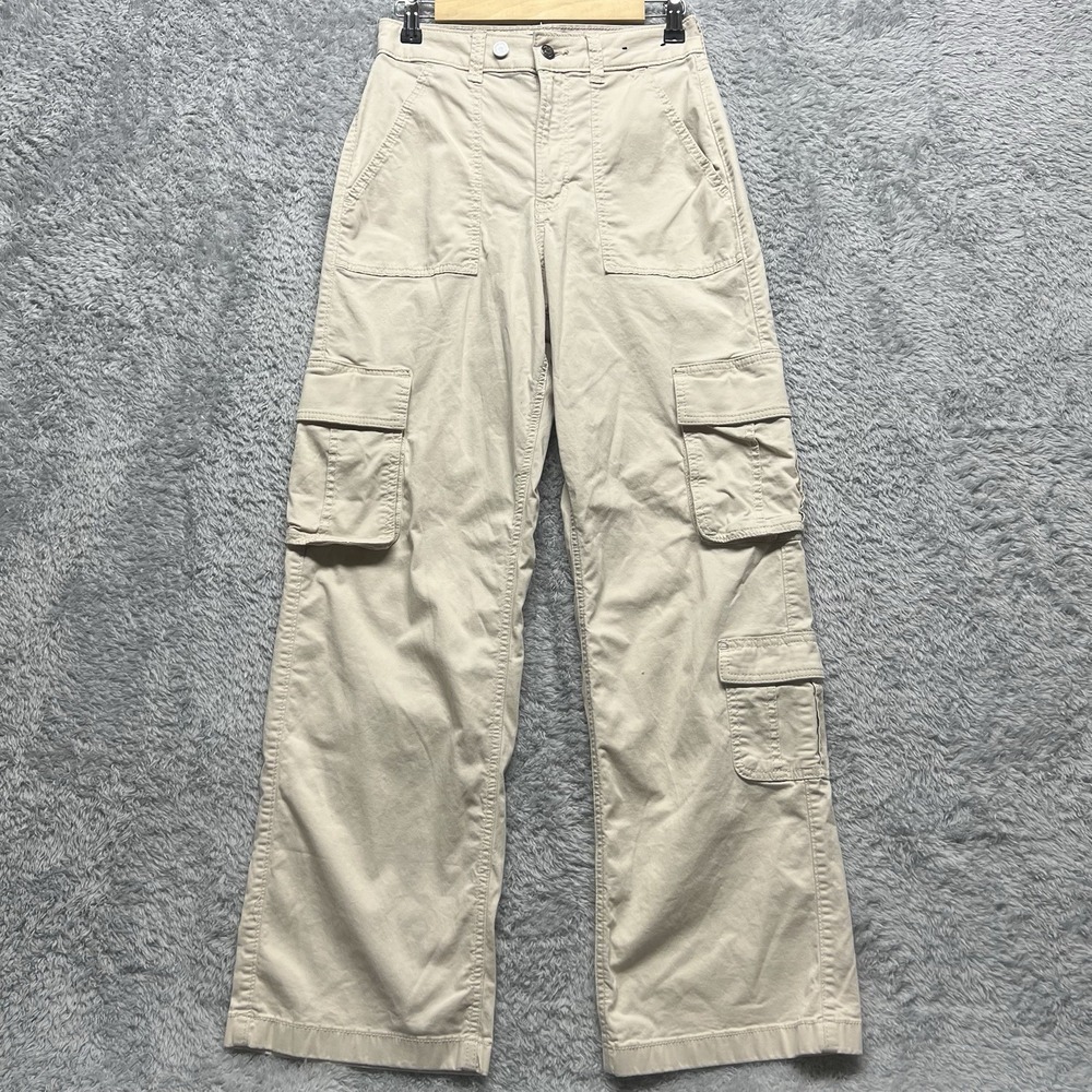 Hollister Pants Womens 2R W26R Ultra High Rise‎ Baggy Cargo Khaki Beige Y2K